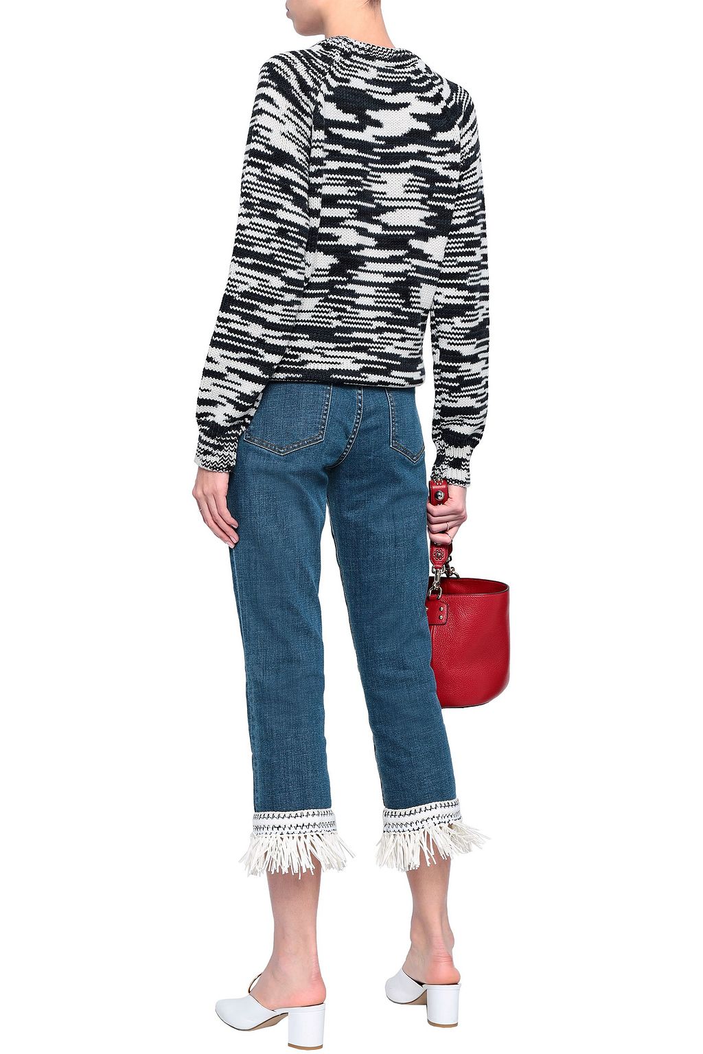 TORY BURCH Crochet-trimmed high-rise straight-leg jeans