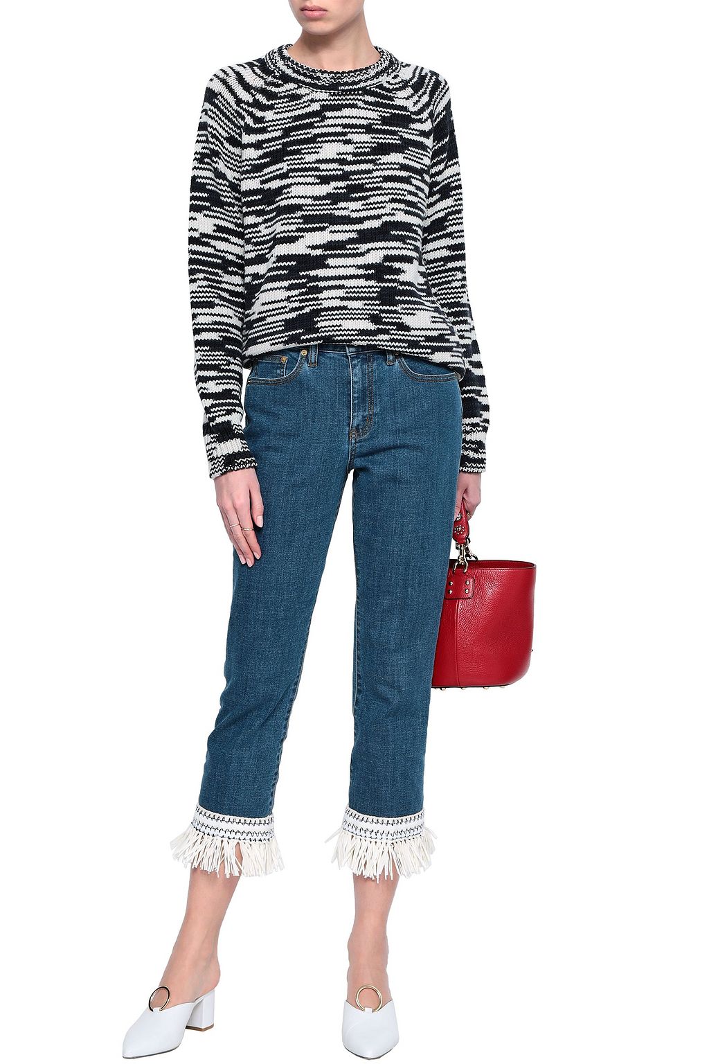 TORY BURCH Crochet-trimmed high-rise straight-leg jeans