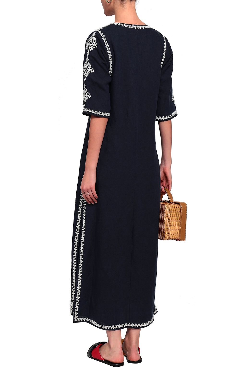 TORY BURCH Embroidered linen-blend kaftan