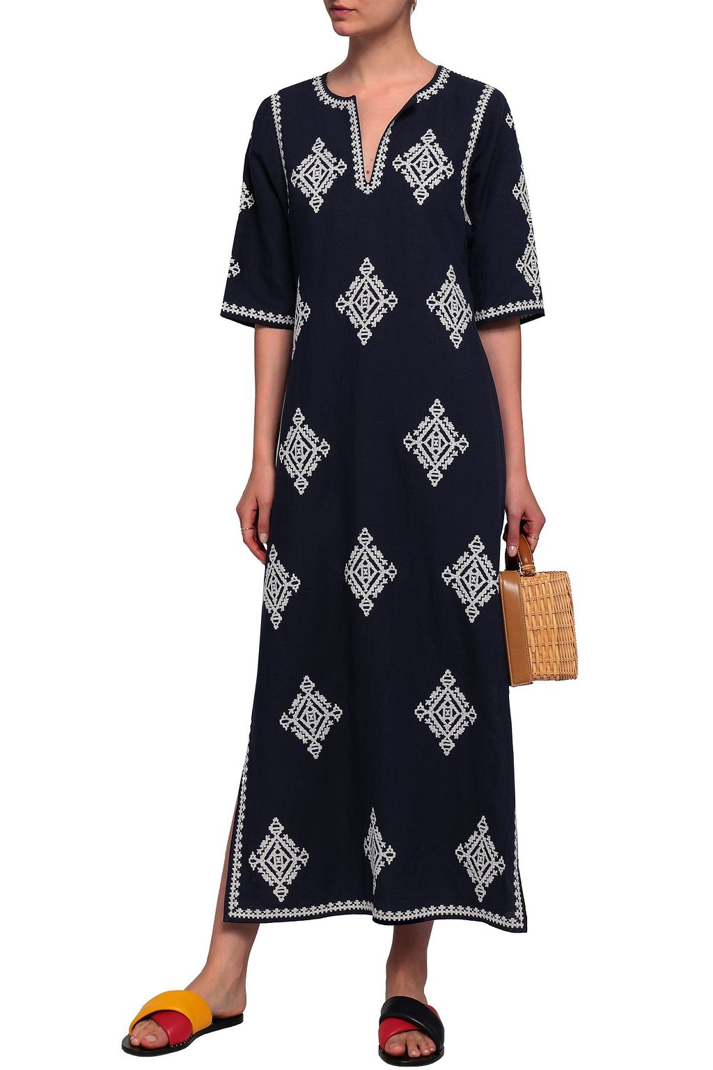 TORY BURCH Embroidered linen-blend kaftan