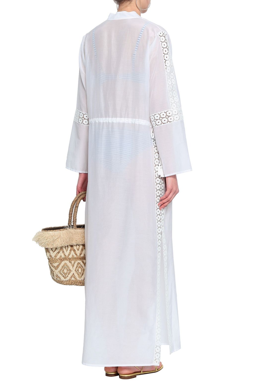 TORY BURCH Guipure lace-trimmed cotton and silk-blend mousseline coverup