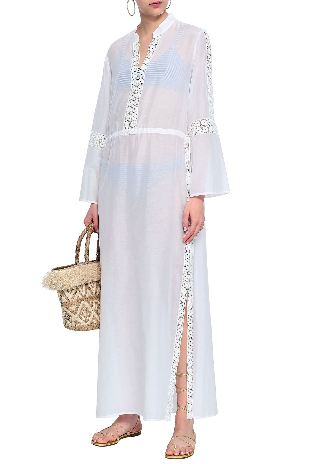 TORY BURCH Guipure lace-trimmed cotton and silk-blend mousseline coverup