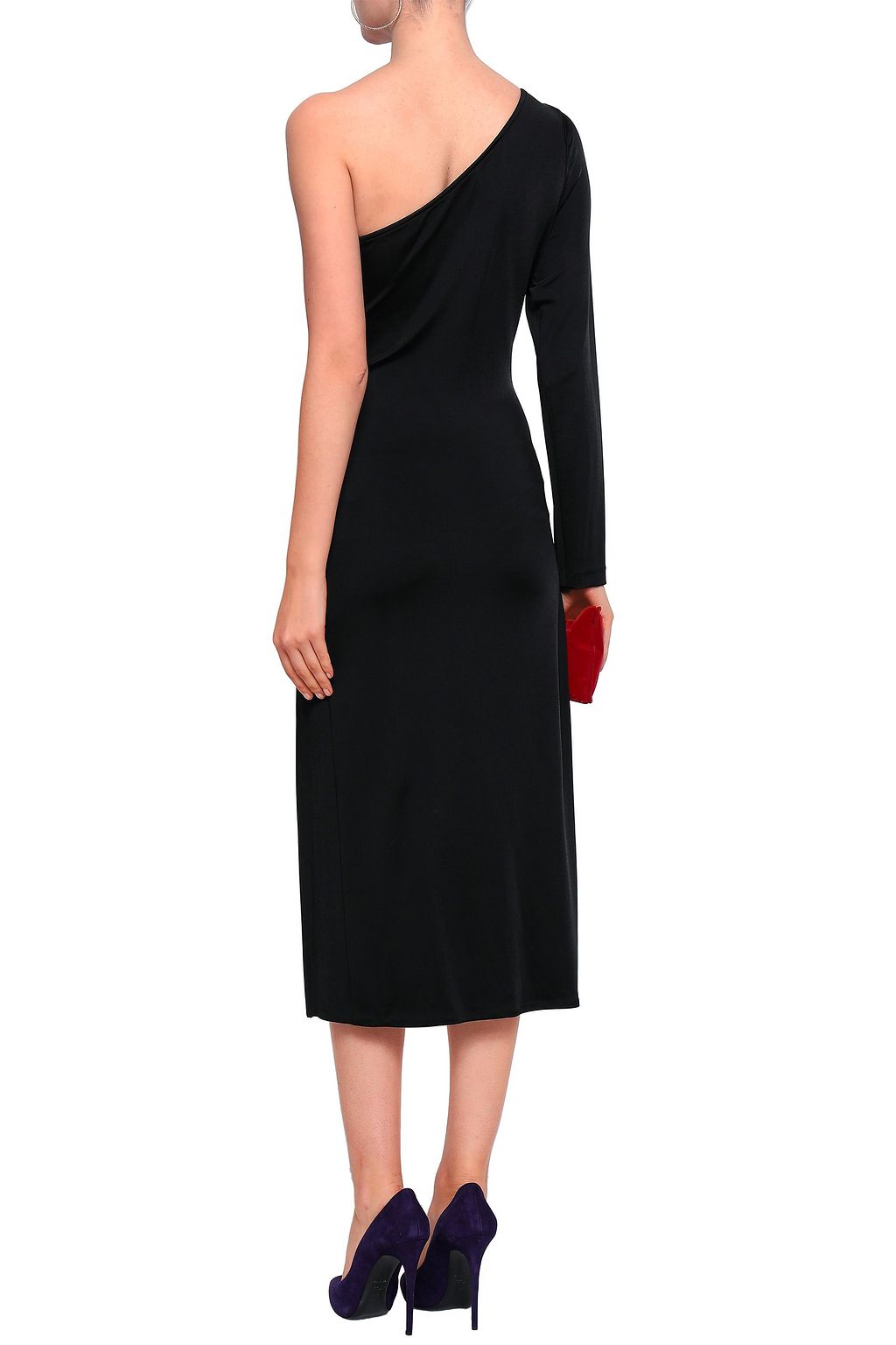 CUSHNIE One-shoulder twisted sateen-jersey midi dress