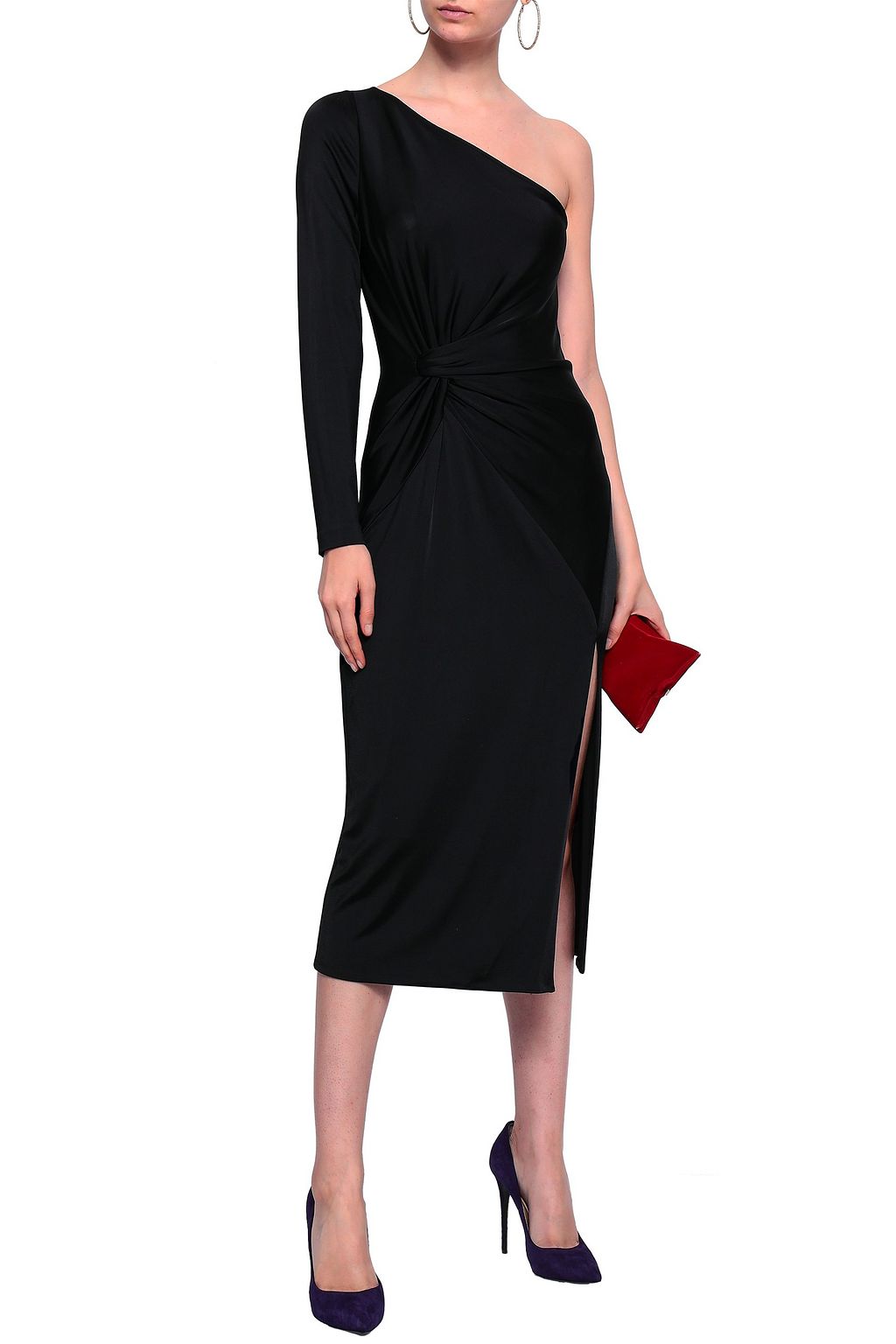 CUSHNIE One-shoulder twisted sateen-jersey midi dress