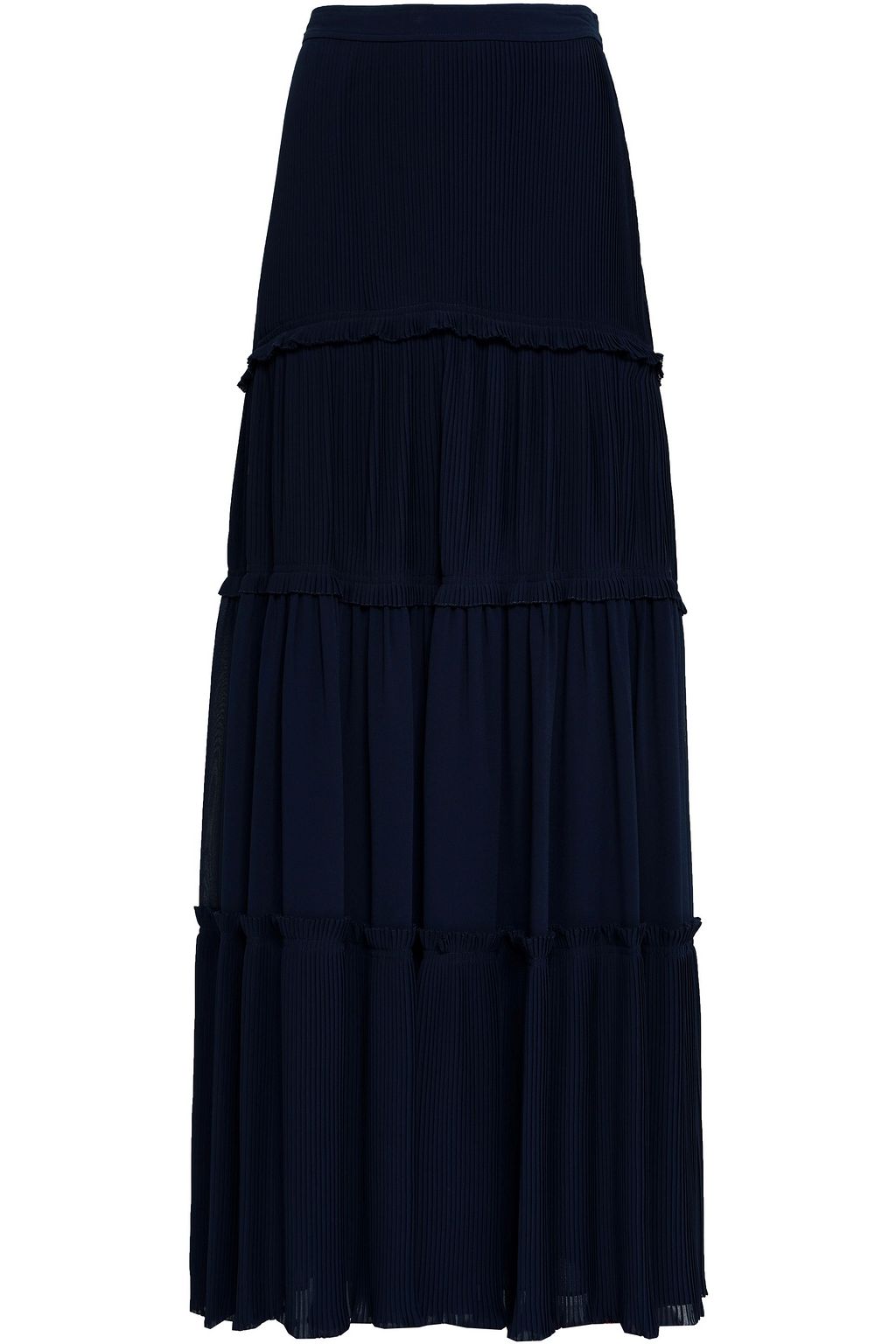 tiered pleated maxi skirt