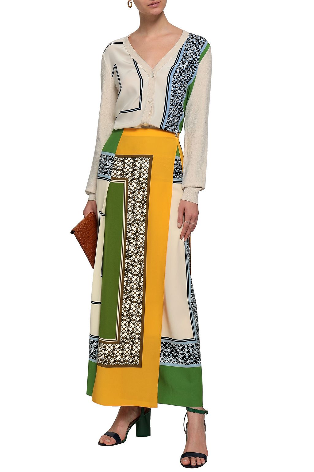 TORY BURCH Printed silk maxi wrap skirt