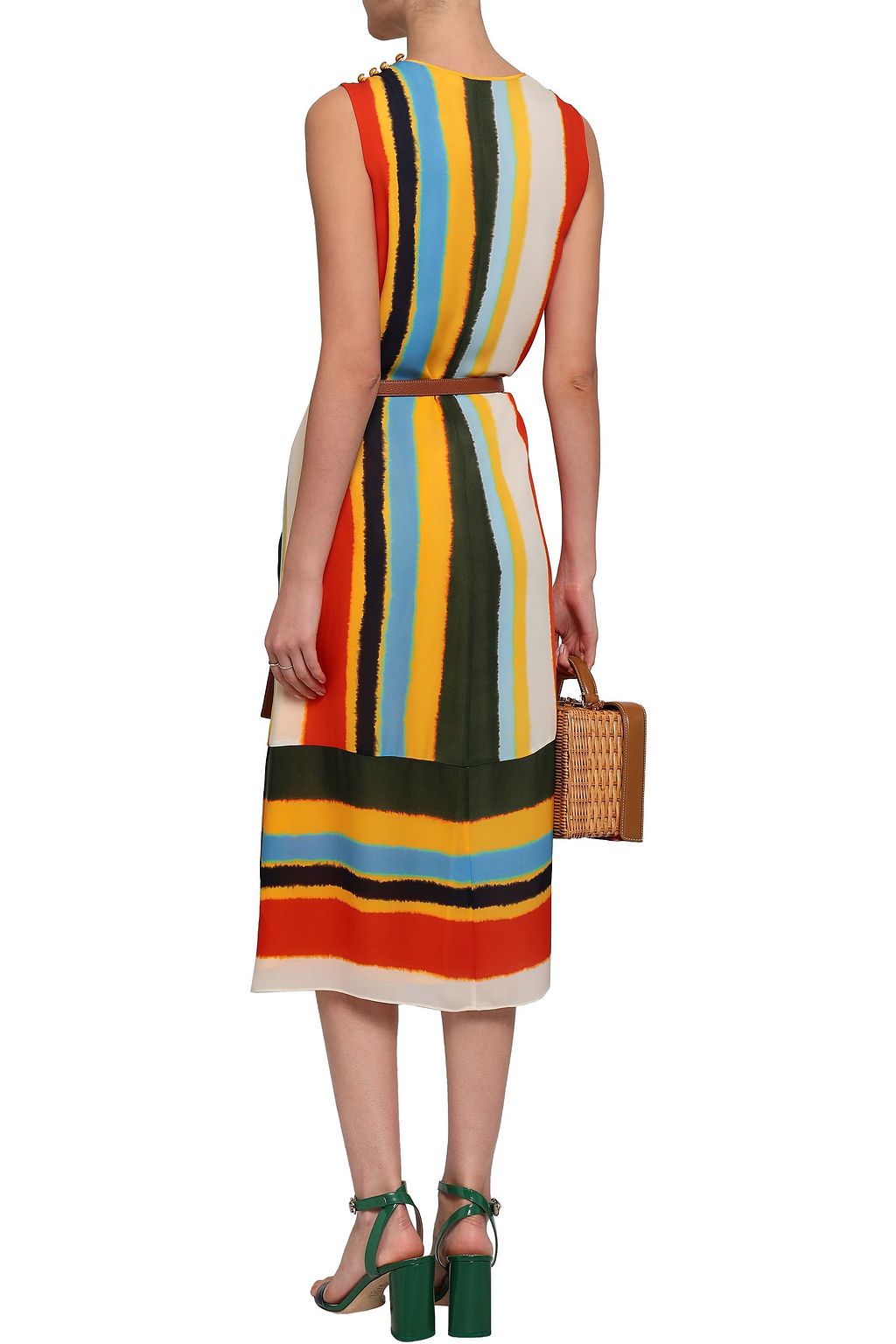 TORY BURCH Belted striped silk midi dress