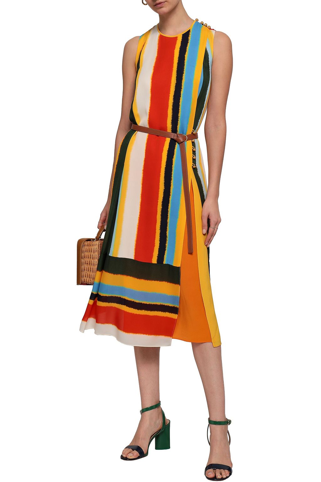 TORY BURCH Belted striped silk midi dress