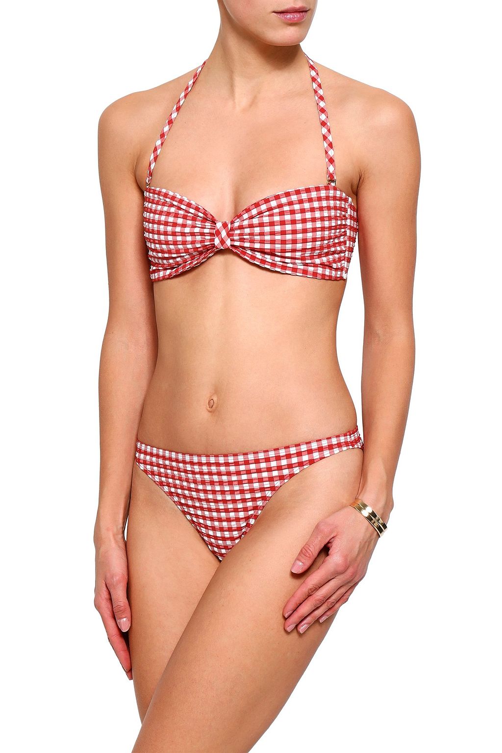 TORY BURCH Gingham seersucker bandeau bikini top