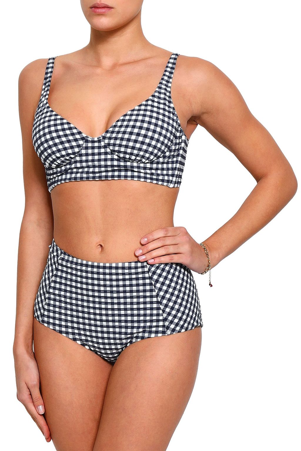 TORY BURCH Gingham seersucker underwired bikini top