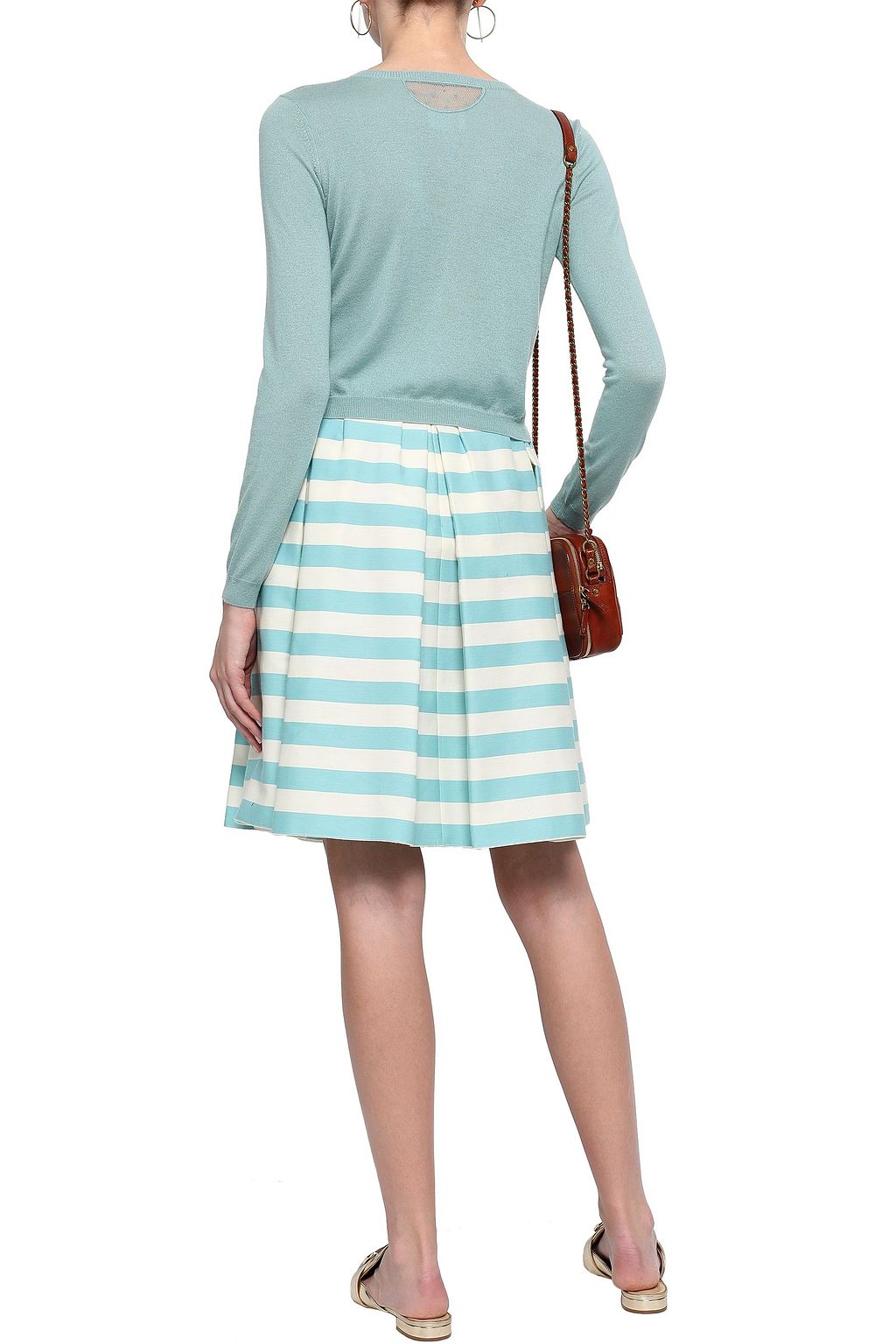 REDVALENTINO Pleated striped cotton and silk-blend twill skirt