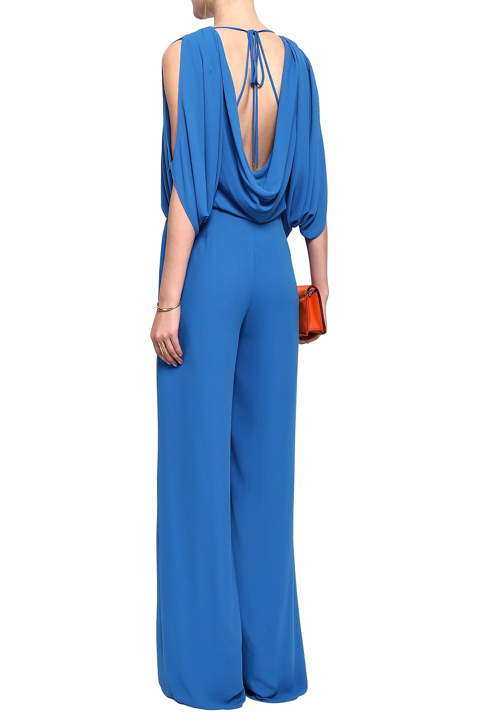  Halston - Cold-shoulder Draped Crepe De Chine Jumpsuit - Blue - Us 0 