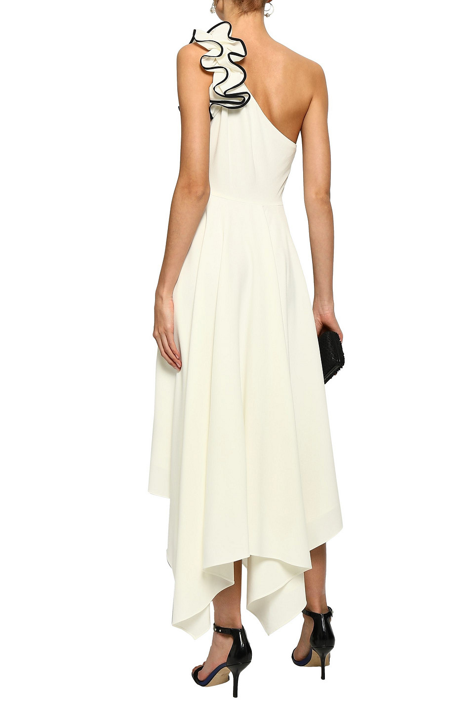  Halston - One-shoulder Ruffled Stretch-crepe Midi Dress - White - Us 0 