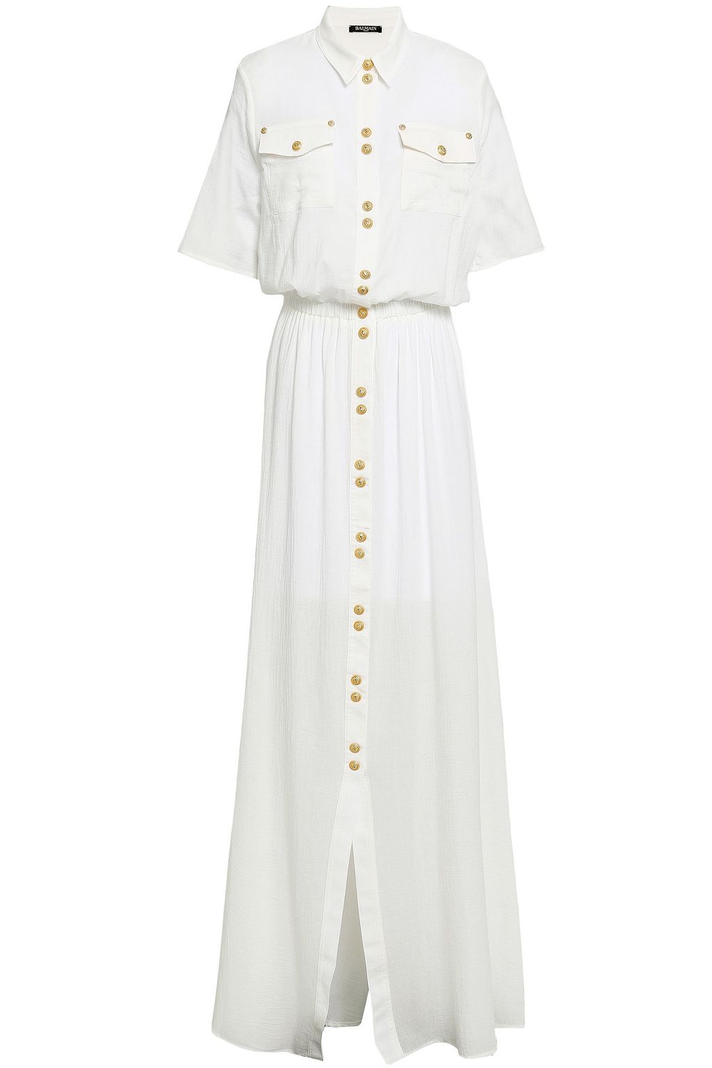 white maxi shirt dress with sleeves