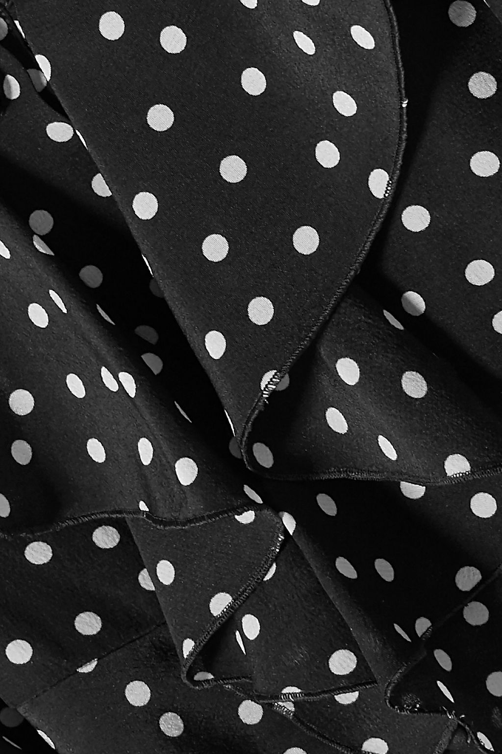 RAQUEL DINIZ Cropped cold-shoulder ruffled polka-dot silk top