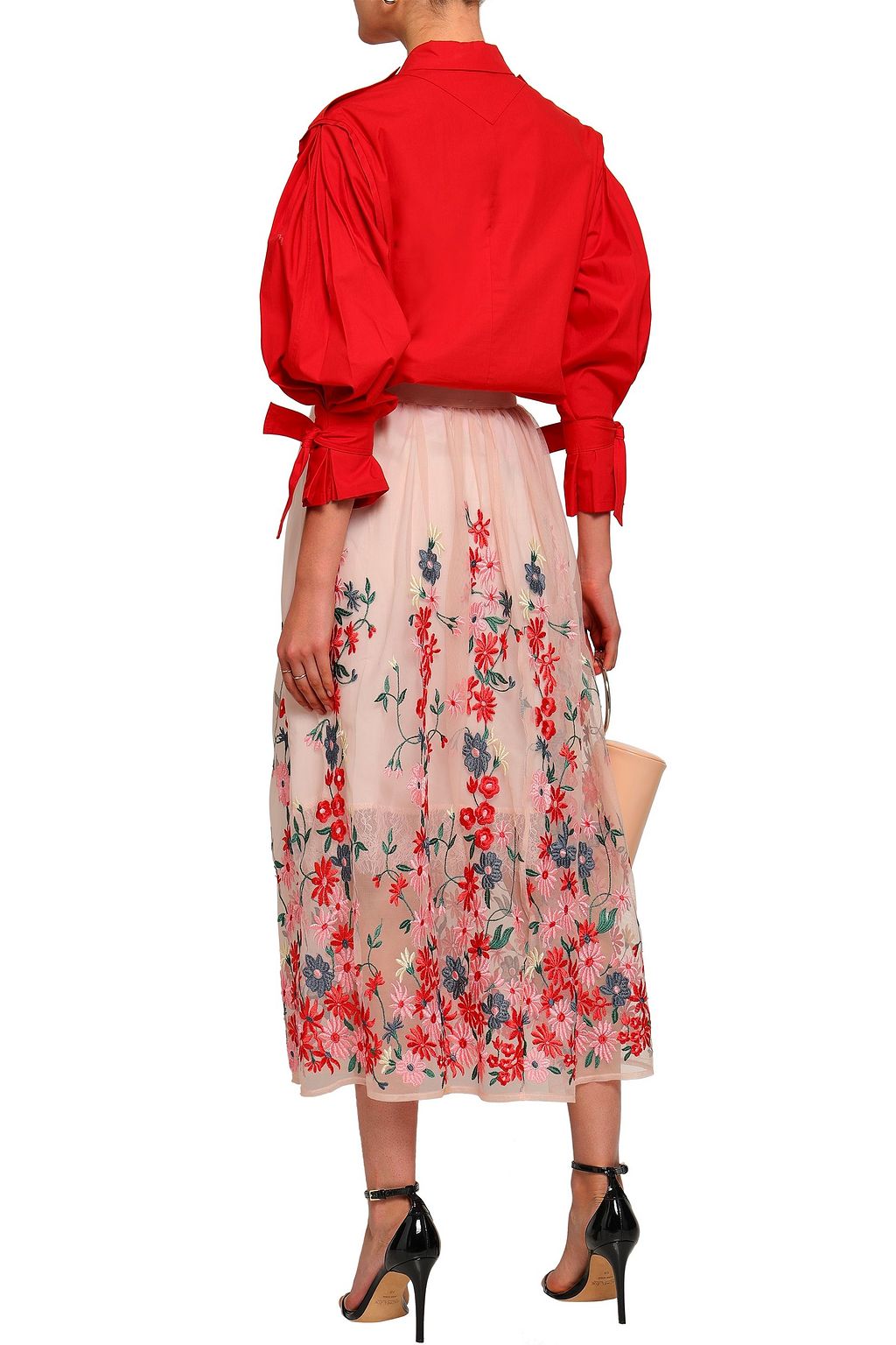 MAJE Embroidered tulle midi skirt