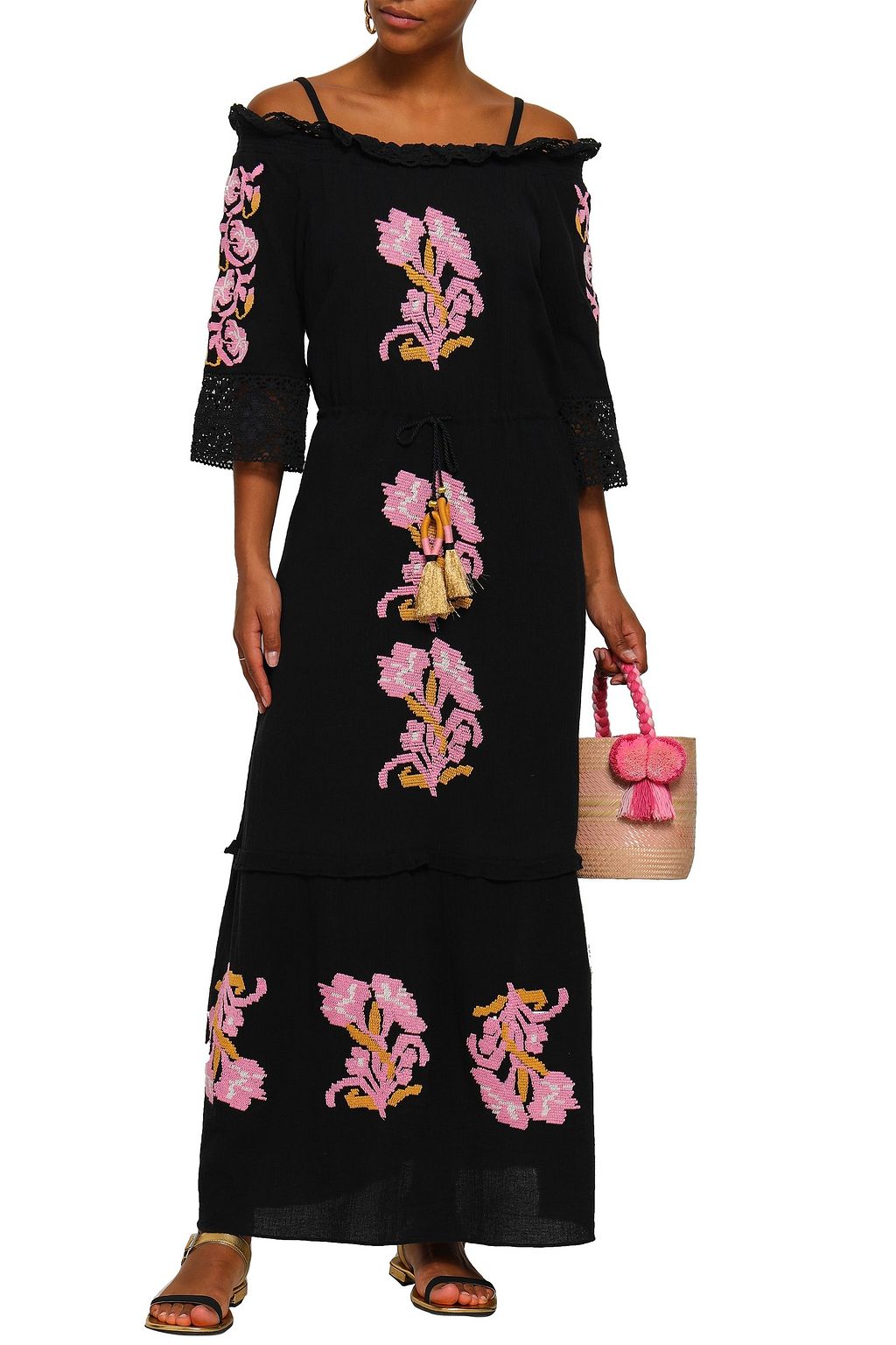 FIGUE Noelle offtheshoulder embroidered cottongauze maxi dress