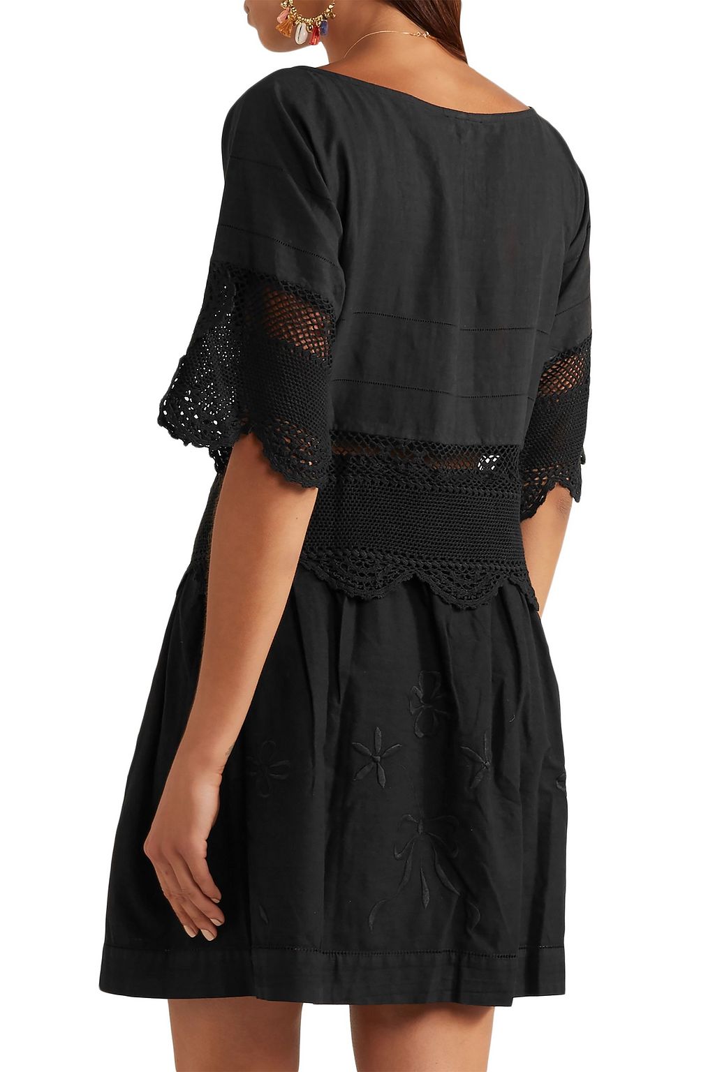 PLACE NATIONALE Crochet-trimmed cotton mini dress