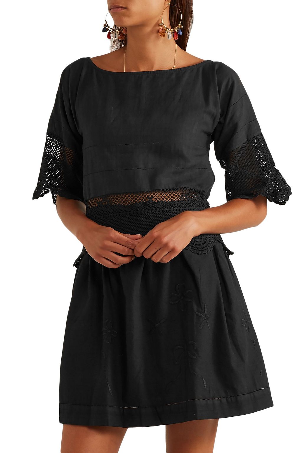 PLACE NATIONALE Crochet-trimmed cotton mini dress