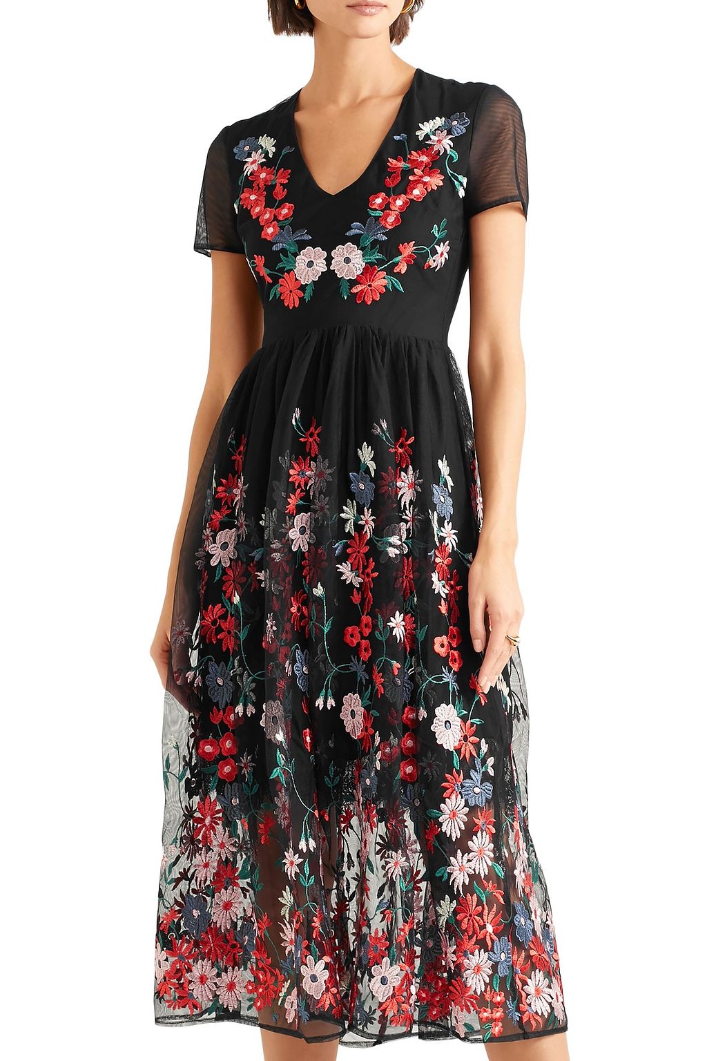 MAJE Embroidered tulle midi dress
