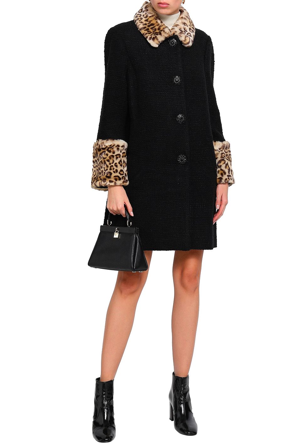 kate spade new york Leopard Print Faux Fur Collar Coat kate spade new york Leopard Print Faux Fur Collar Coat
