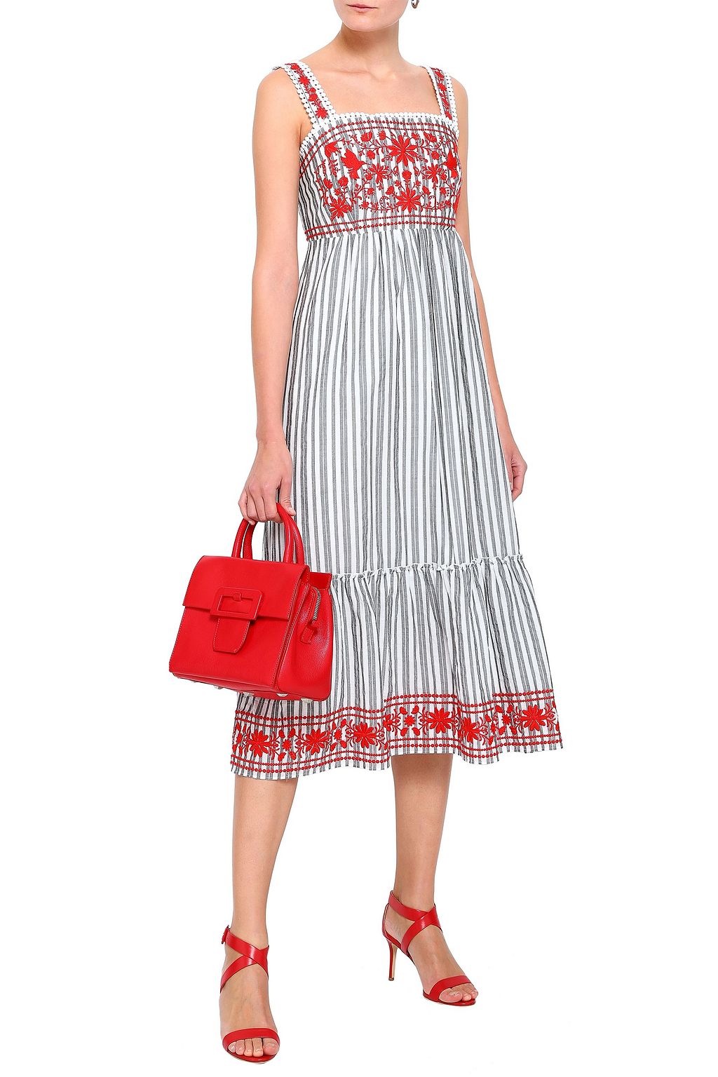 kate spade stripe embroidered midi dress