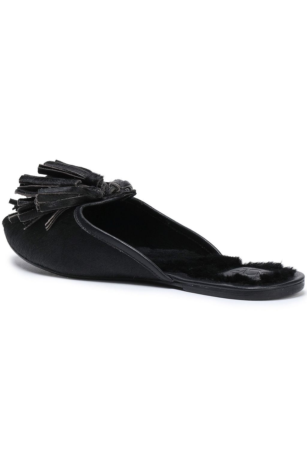 FIGUE Sade shearling-lined tasseled calf hair slippers