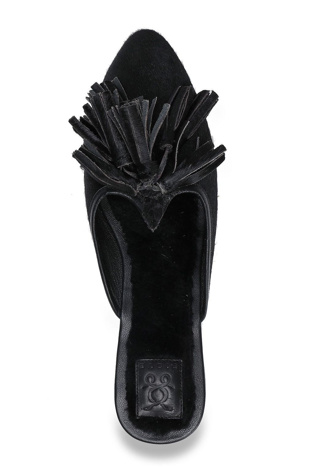 FIGUE Sade shearling-lined tasseled calf hair slippers