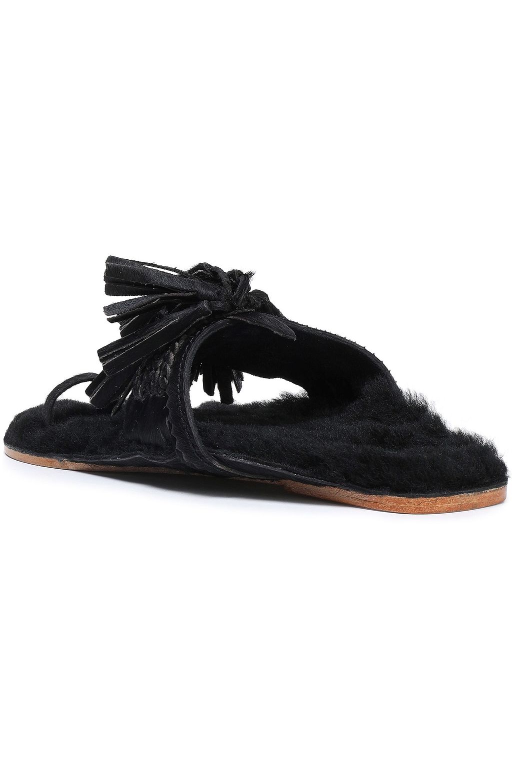 FIGUE Tasseled shearling-lined calf hair sandals