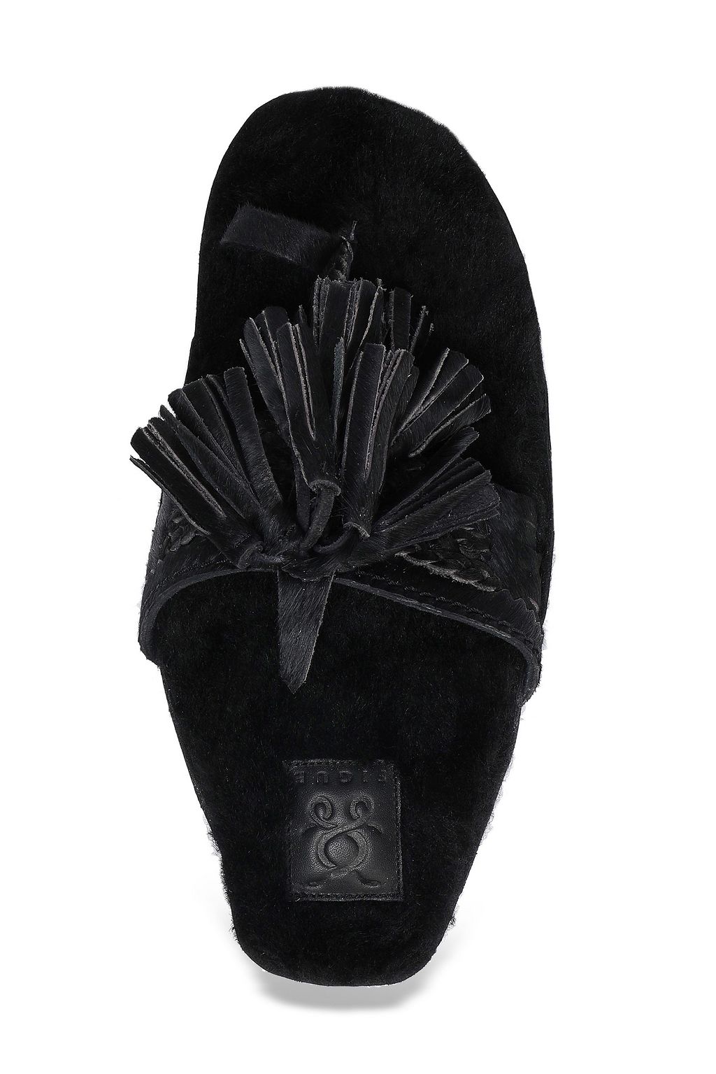 FIGUE Tasseled shearling-lined calf hair sandals