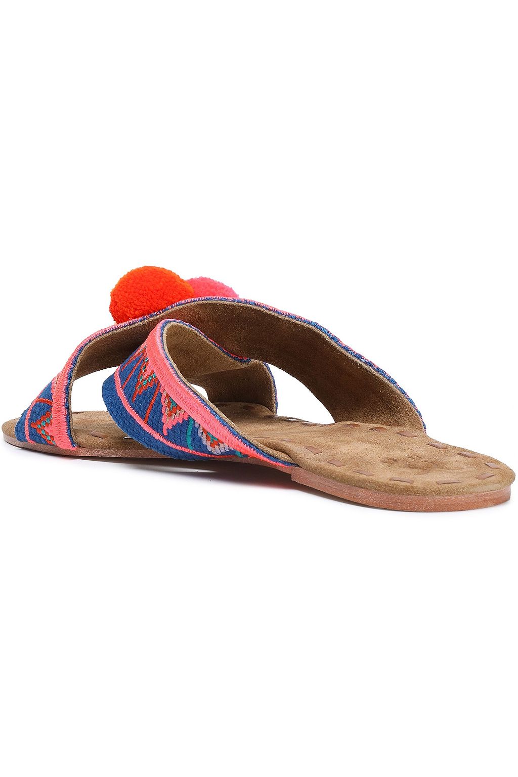FIGUE Pompom-embellished embroidered canvas sandals
