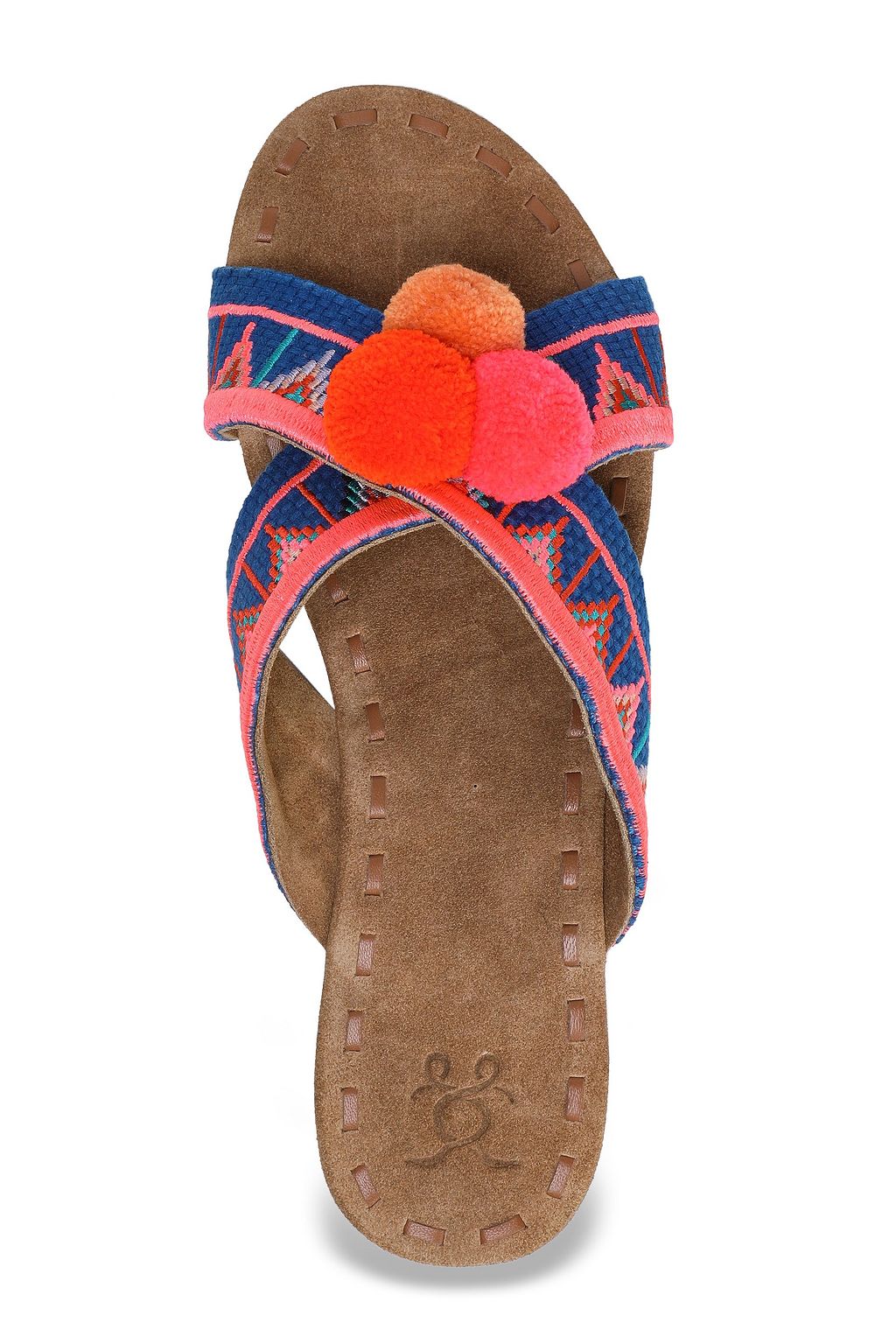 FIGUE Pompom-embellished embroidered canvas sandals