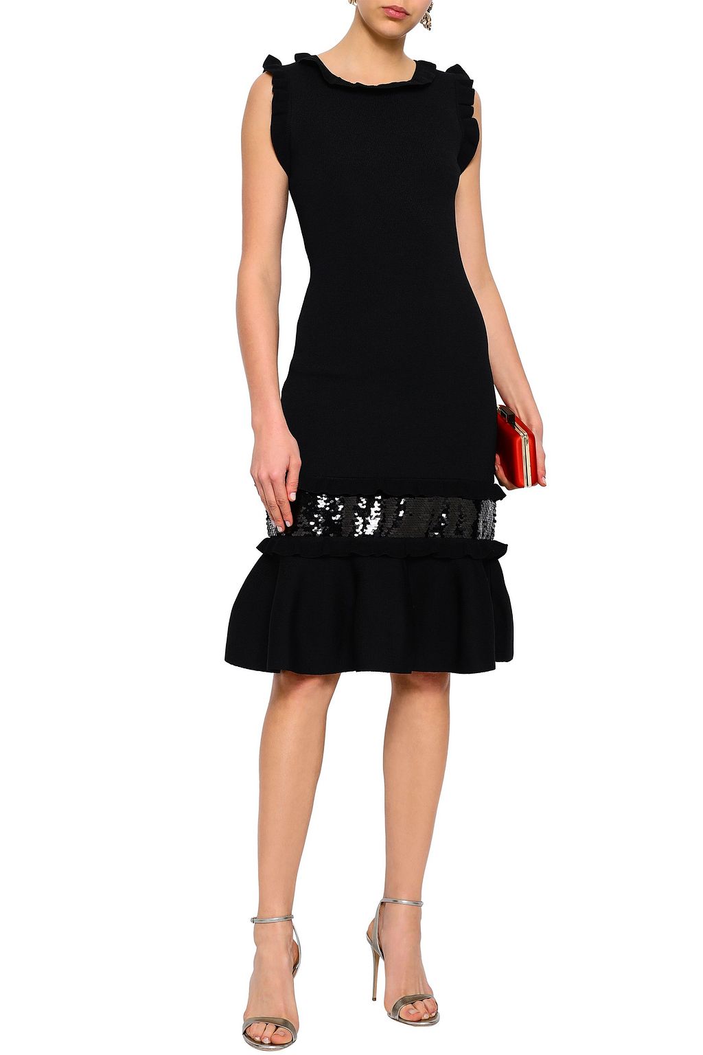 SACHIN & BABI Sequin-embellished ruffled knitted dress