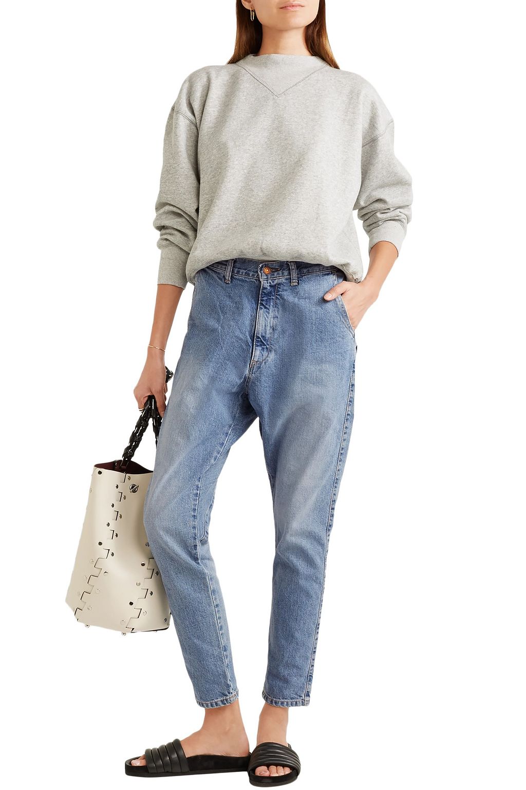BASSIKE Faded high-rise tapered jeans