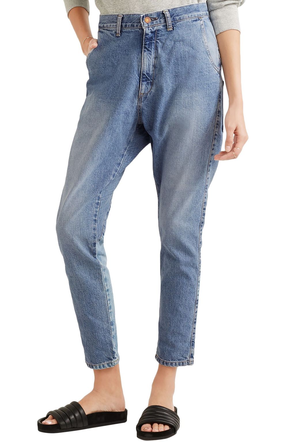 BASSIKE Faded high-rise tapered jeans