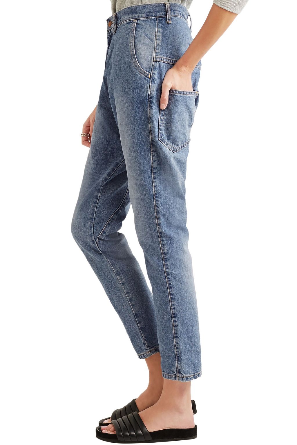 BASSIKE Faded high-rise tapered jeans