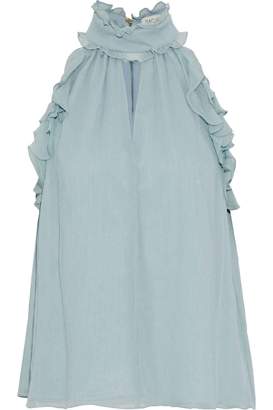 rachel zoe - esther ruffle-trimmed cutout silk-georgette top - green - us 10
