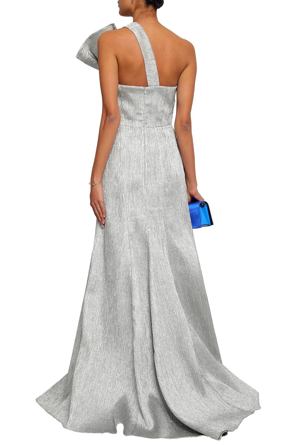 SAFIYAA One-shoulder bow-embellished lamé gown