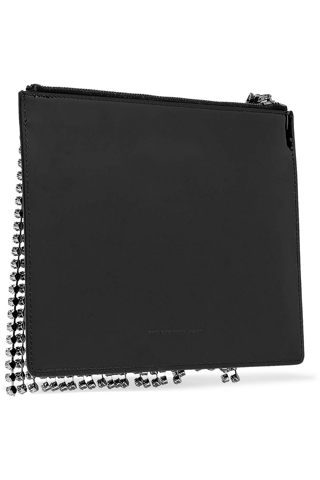 CHRISTOPHER KANE Crystal-embellished fringed patent-leather clutch