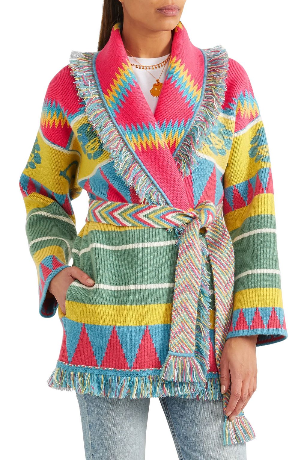 Multicolor Belted fringed cashmere-jacquard cardigan | Sale up to 70% off | THE OUTNET | ALANUI 