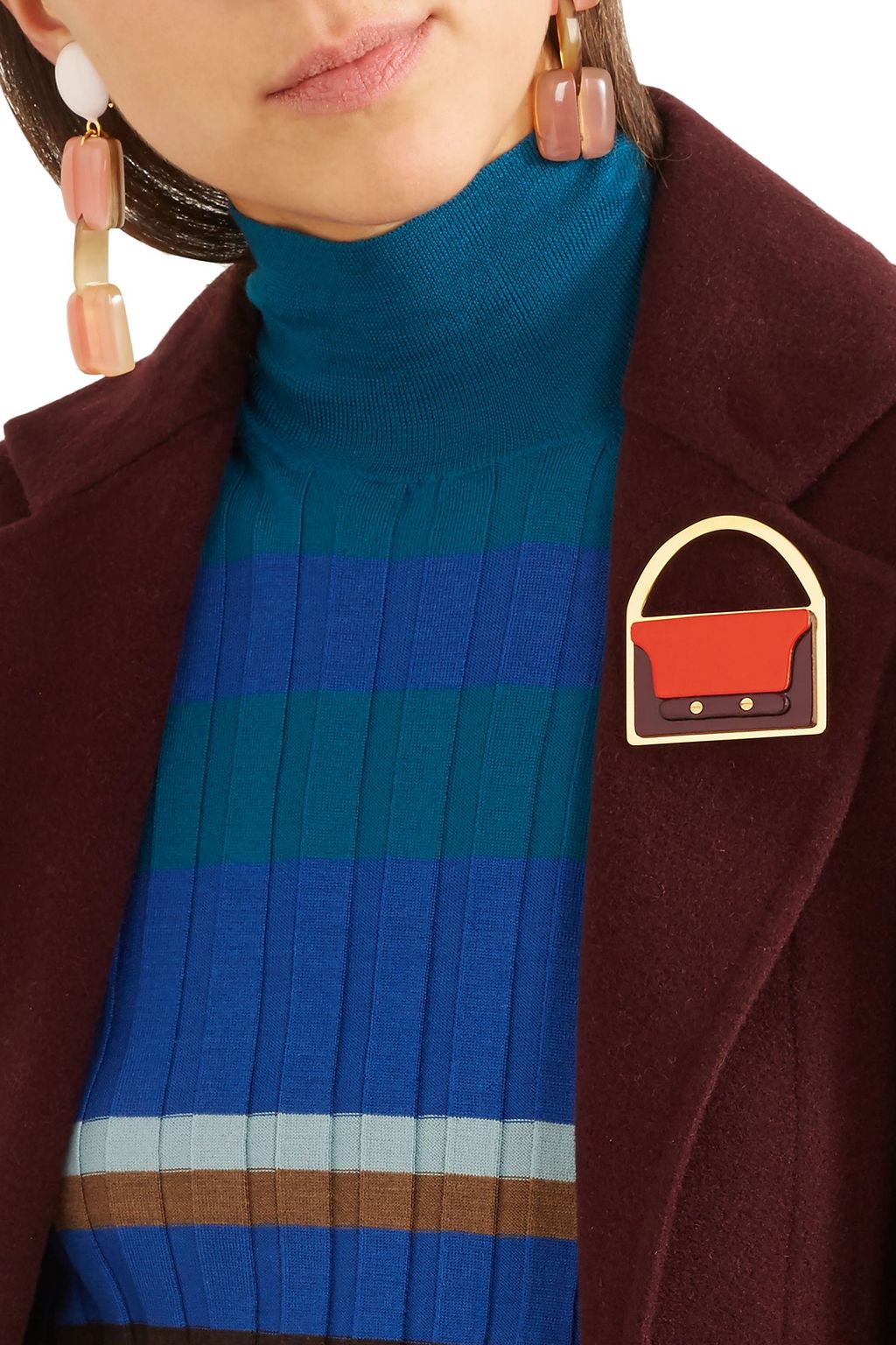 MARNI Gold-tone leather brooch