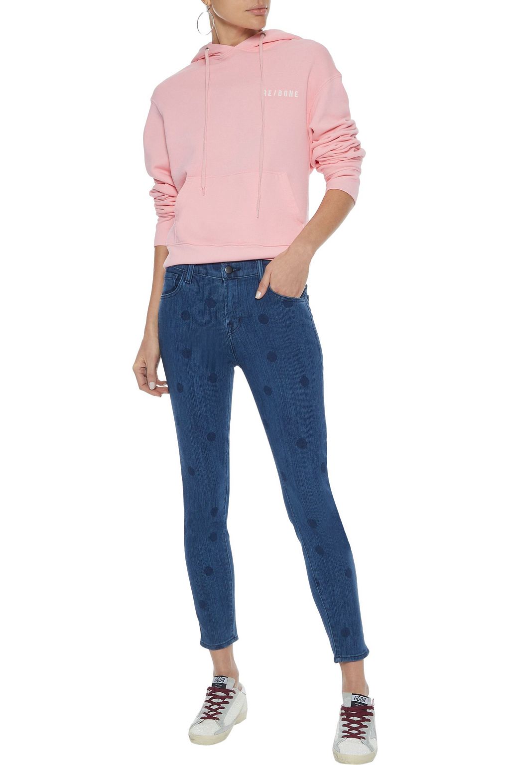 J BRAND 835 cropped polka-dot mid-rise skinny jeans