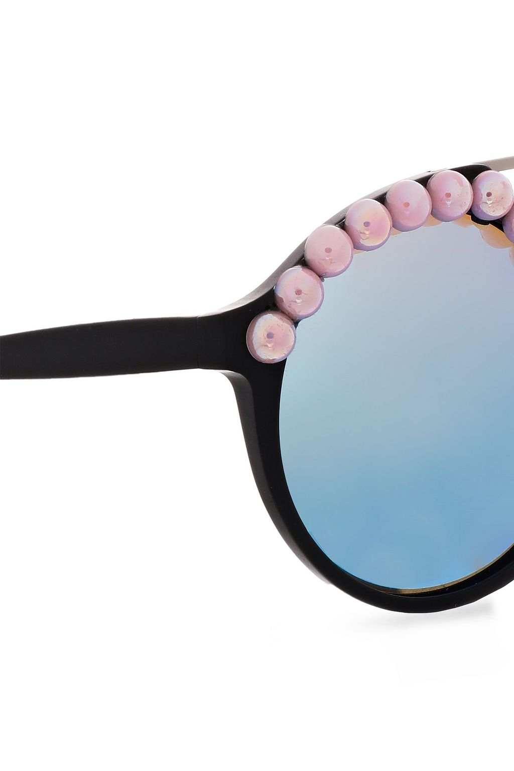 FRĒDA BANANA. Faux pearl-embellished round-frame acetate and silver-tone sunglasses