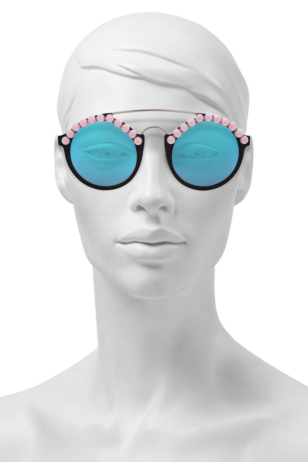 FRĒDA BANANA. Faux pearl-embellished round-frame acetate and silver-tone sunglasses