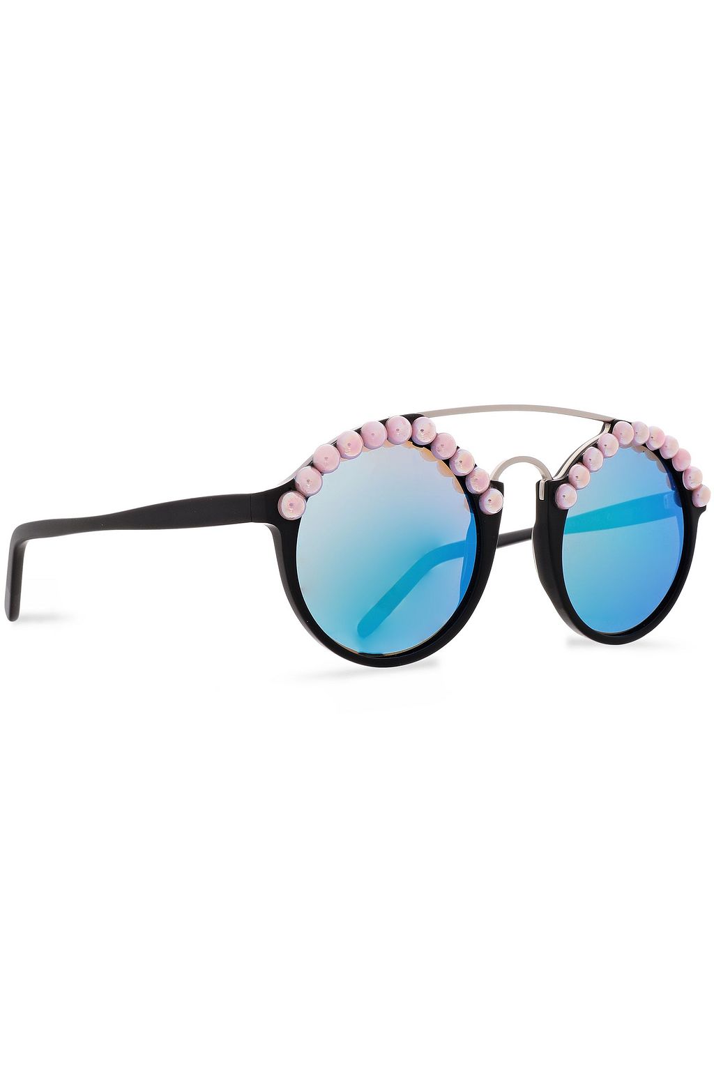 FRĒDA BANANA. Faux pearl-embellished round-frame acetate and silver-tone sunglasses
