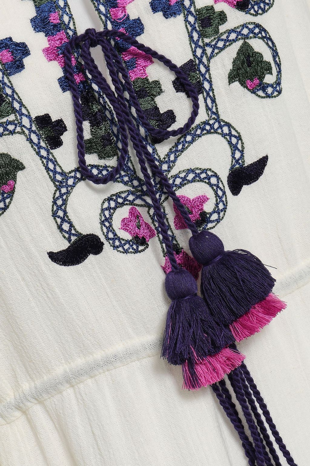 FIGUE Nadia tasseled embroidered cottongauze maxi dress THE