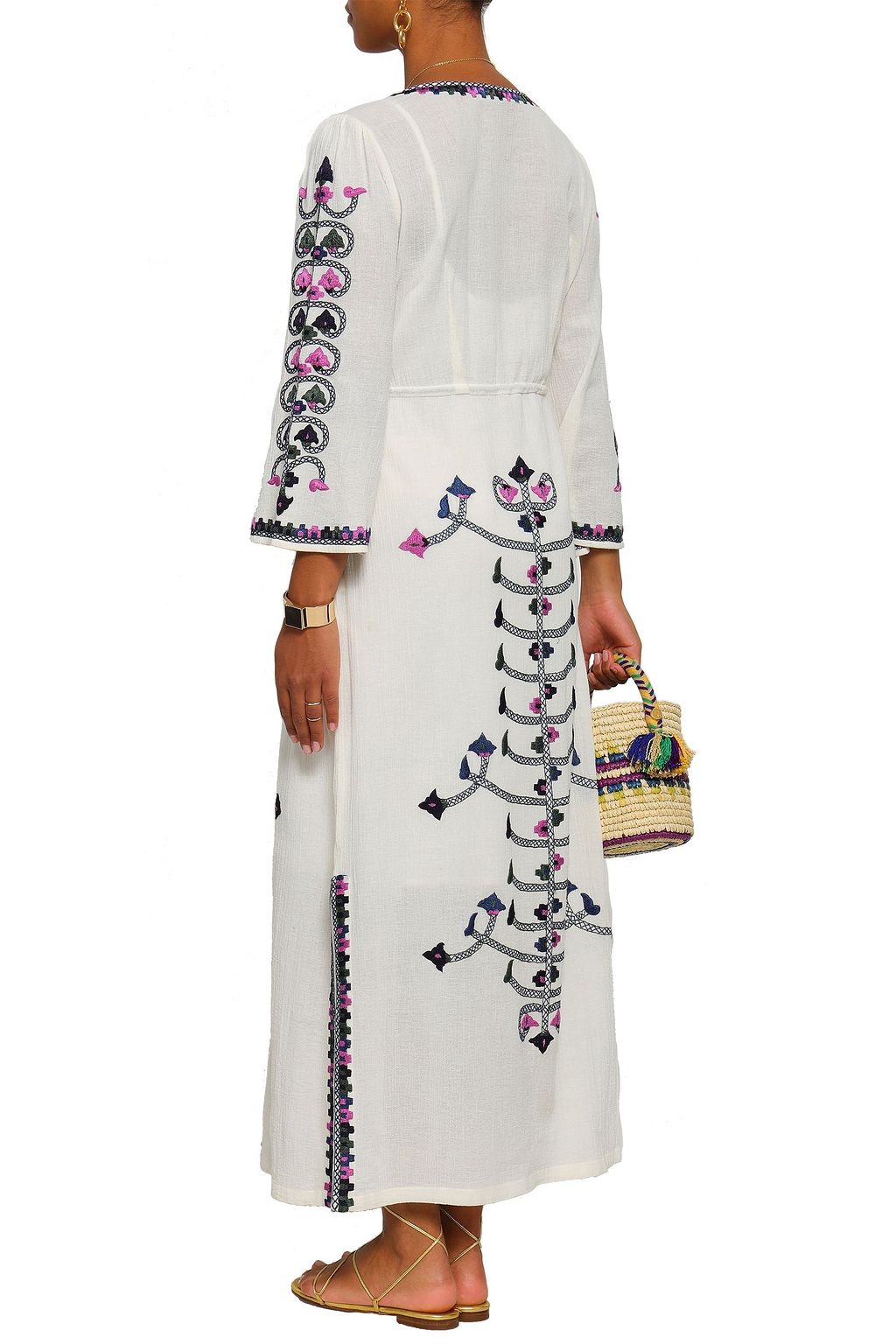 FIGUE Nadia tasseled embroidered cottongauze maxi dress THE