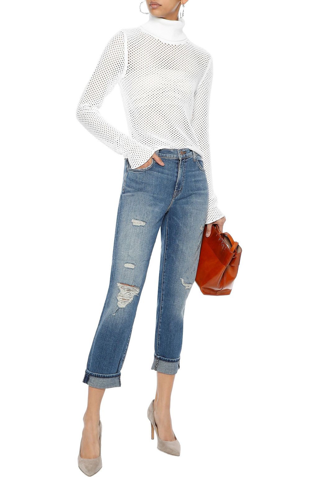 J BRAND Johnny cropped distressed high-rise straight-leg jeans