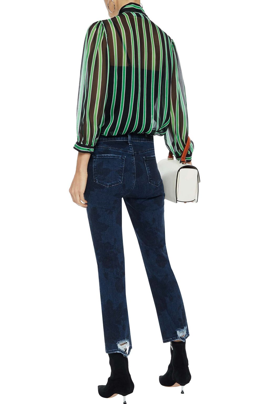 J BRAND Selena distressed printed mid-rise kick-flare jeans