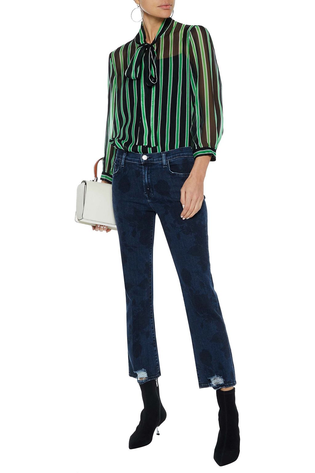 J BRAND Selena distressed printed mid-rise kick-flare jeans